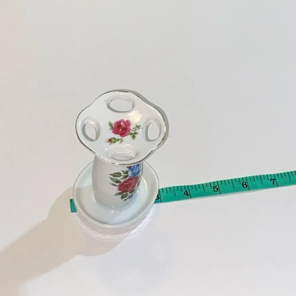 Vintage Porcelain Flowers Painted Japan Floral Porcelain Toothbrush Holder